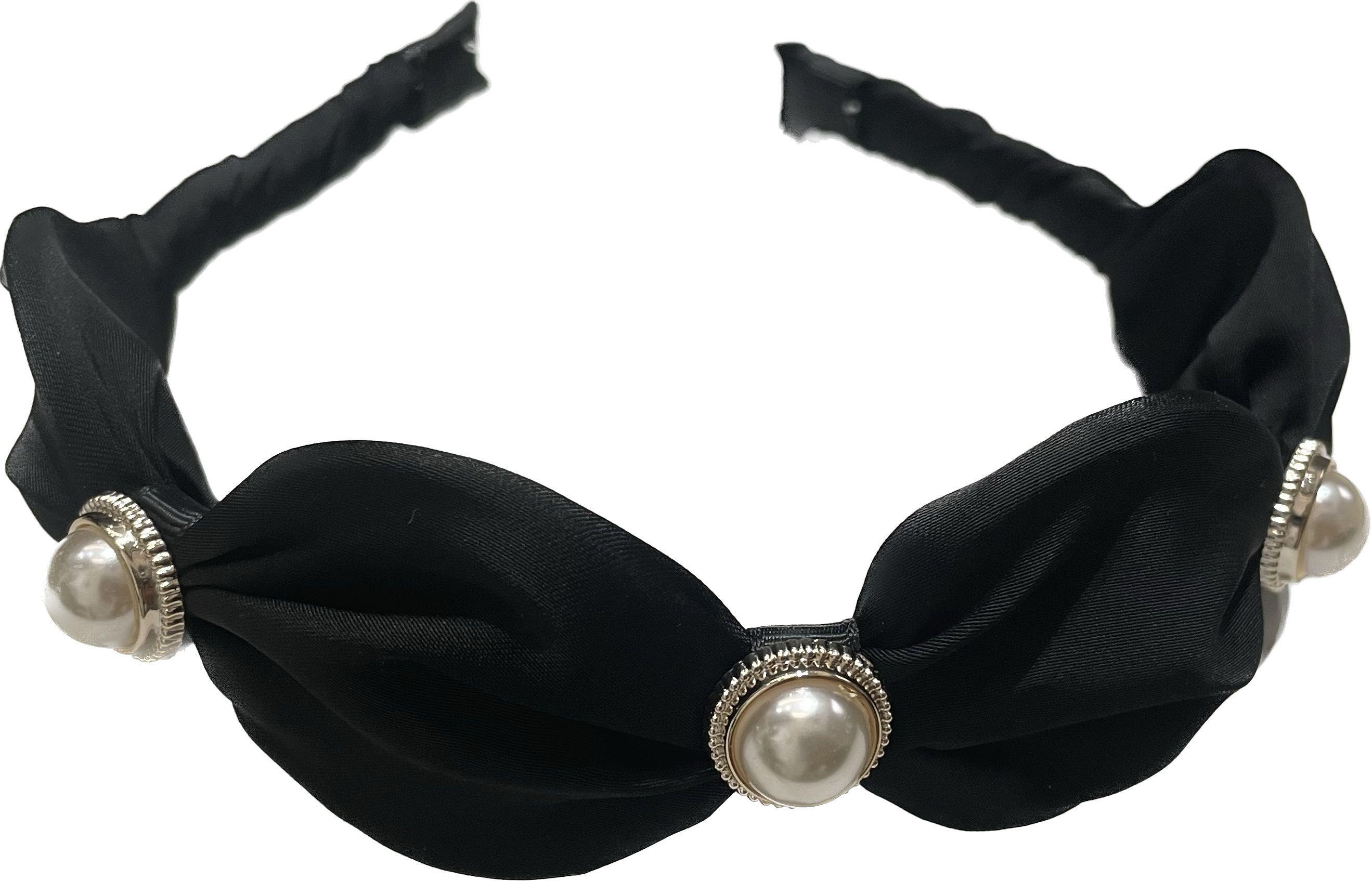 Attached hairband with creases and pearls BLING - black