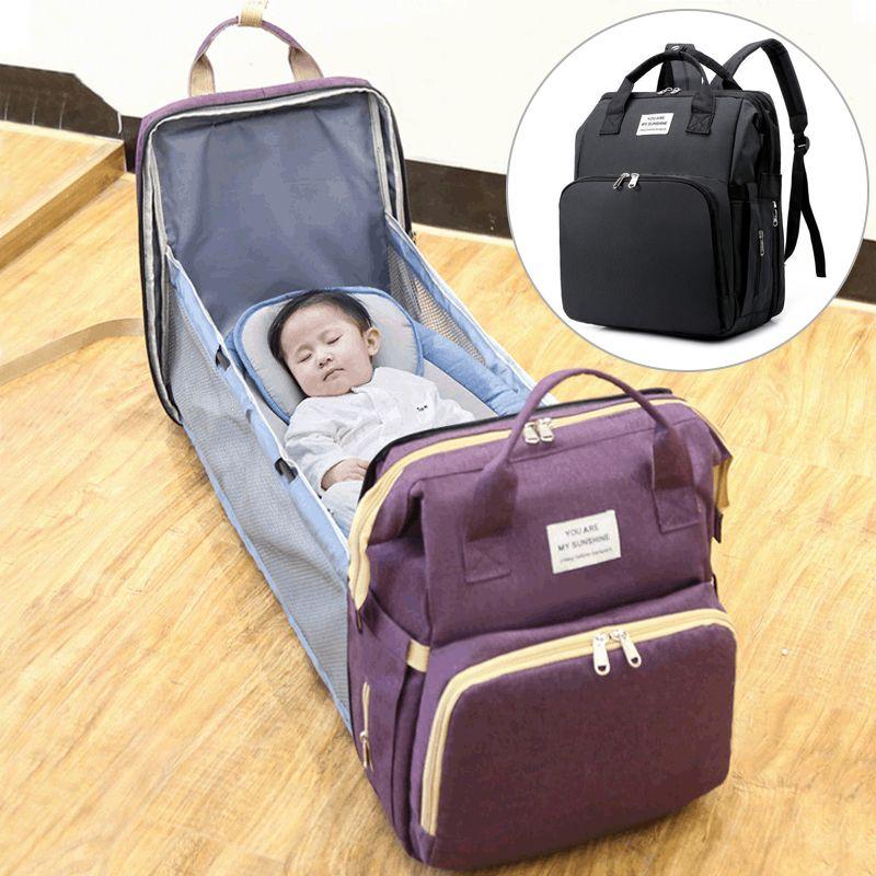 Multifunctional backpack / bag for mum with sleeping function - black