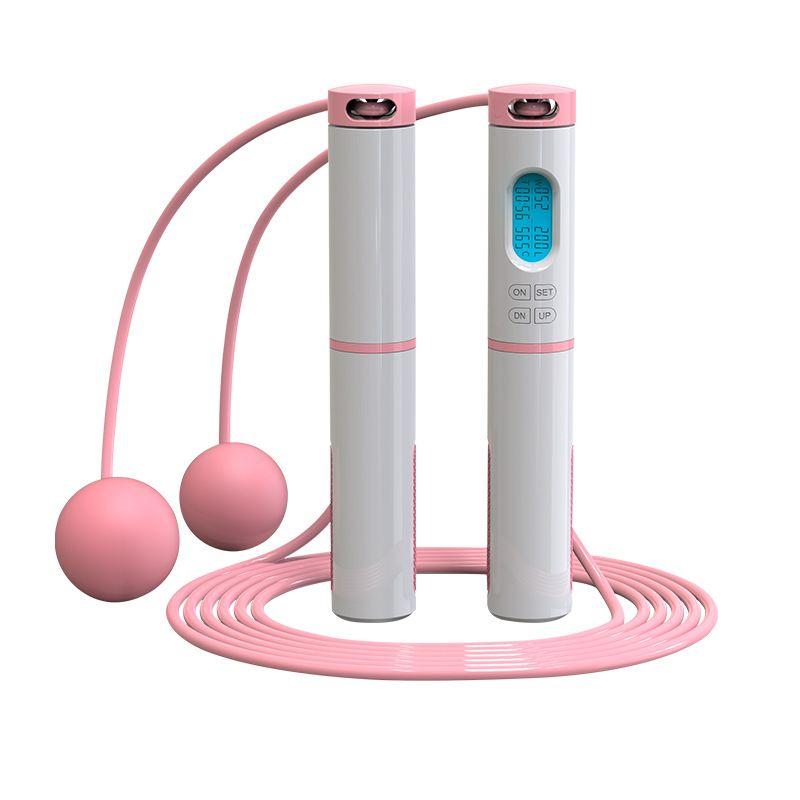 Professional skipping rope with electronic LCD counter - pink and white
