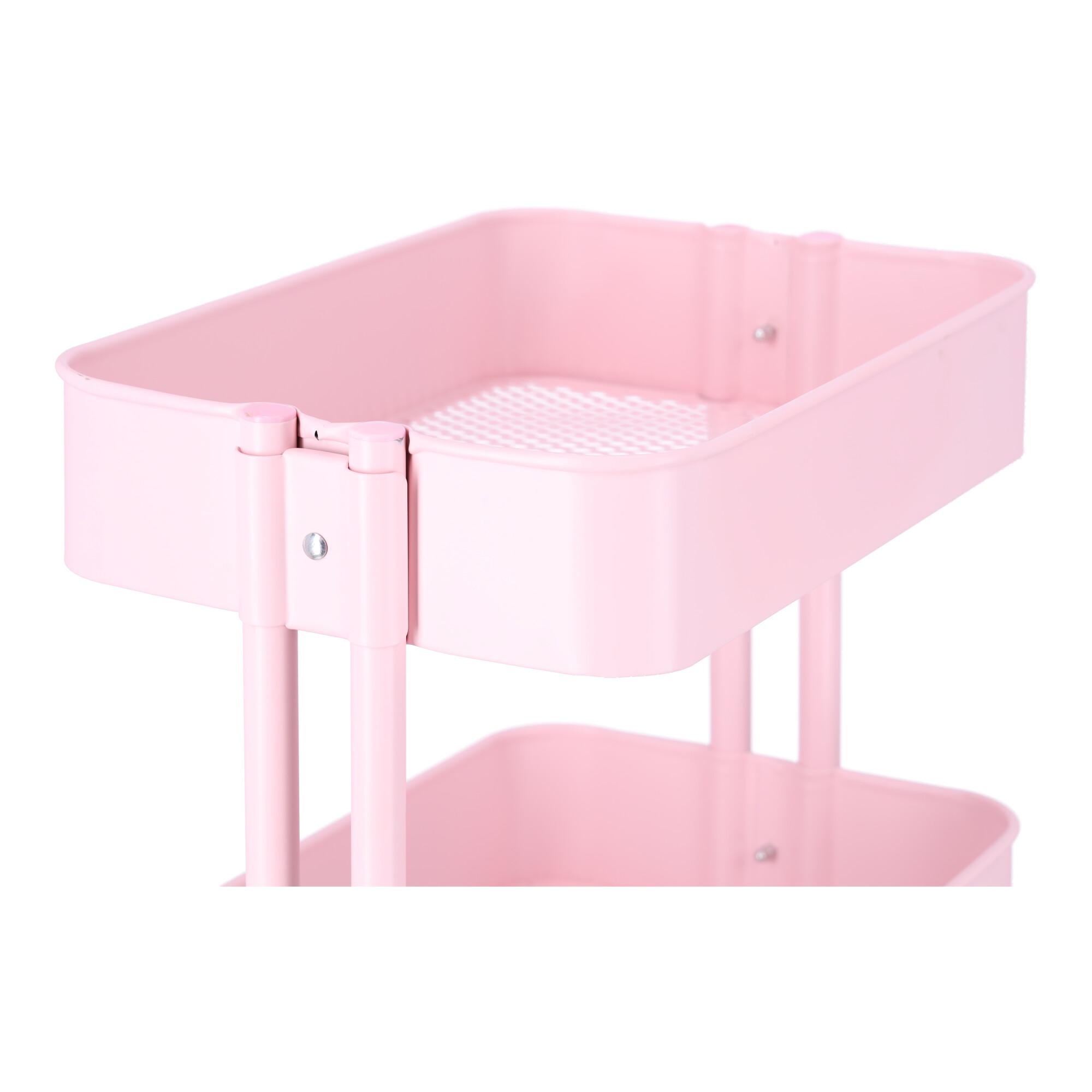 Wózek łazienkowy, regał kuchenny z trzema pojemnymi półkami - różowy