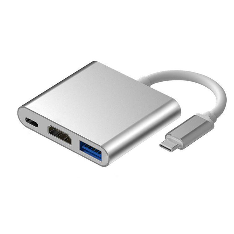 Aluminum adapter HUB 3in1 USB-C to HDMI 4K, USB 3.1, USB-C - silver