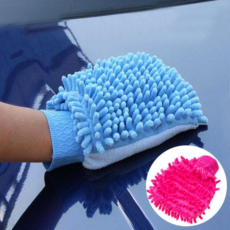 A microfiber glove for washing a car - dark pink