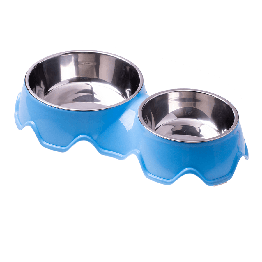 Podwójna miska ze stali nierdzewnej dla psa / kota - niebieska