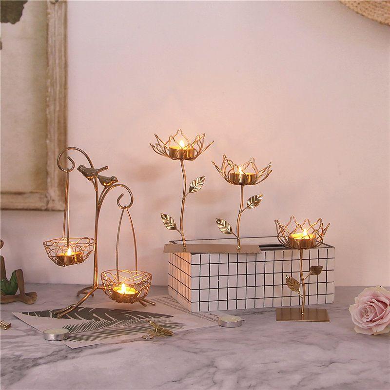 Golden decorative candlestick - two hanging baskets