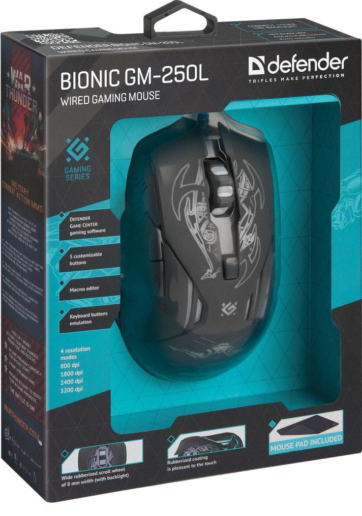 Defender Bionic GM-250L mouse Ambidextrous USB Type-A Optical 3200 DPI