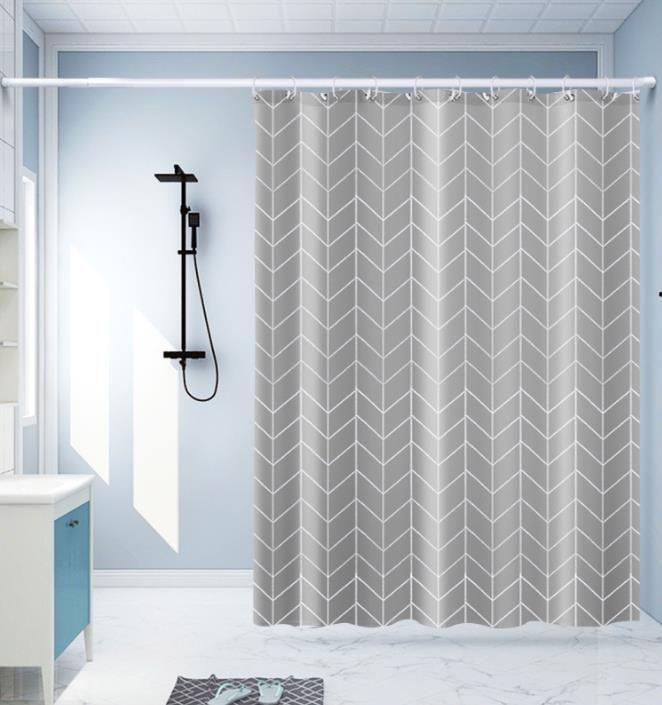 Shower curtain (width 180 cm x height 200 cm) — geometric grey pattern
