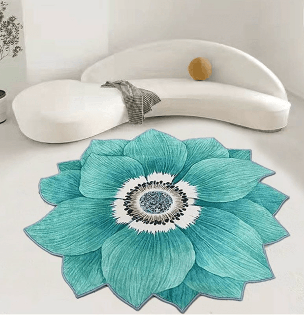 Non-slip carpet in the shape of a flower 80 x 80 cm - blue