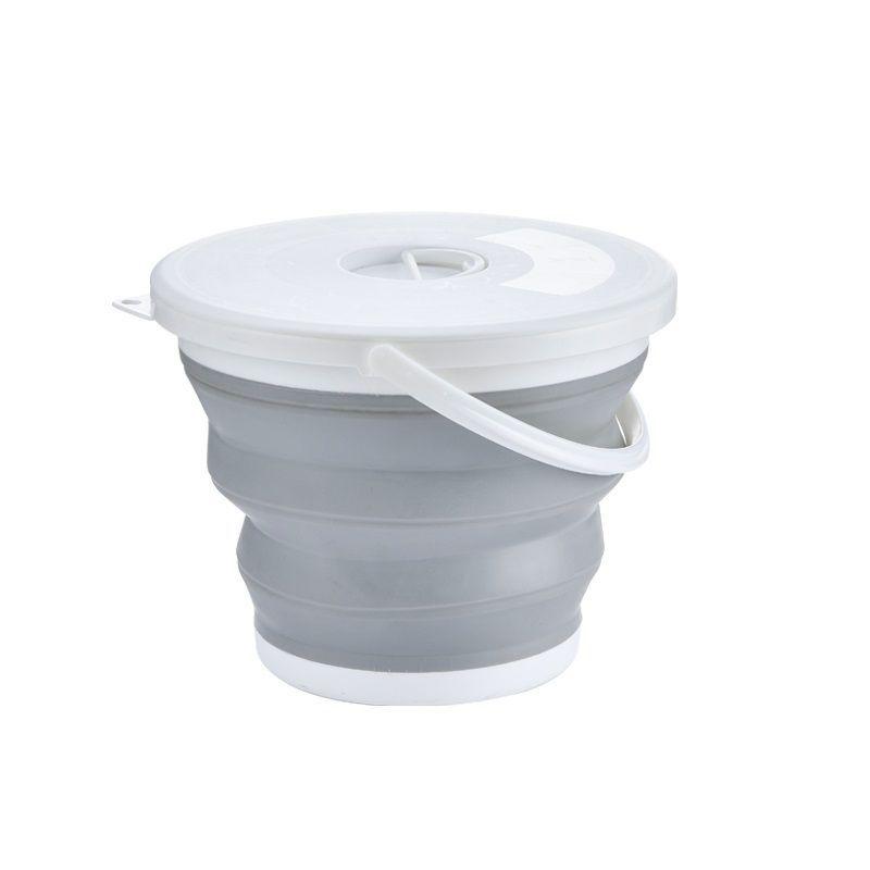 Silicone bucket 10L foldable - grey and white (with a lid)