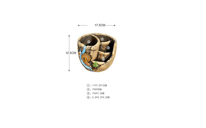 Dekoracyjna ceramiczna doniczka / donica z krajobrazem – koło wodne, kolor kamienny