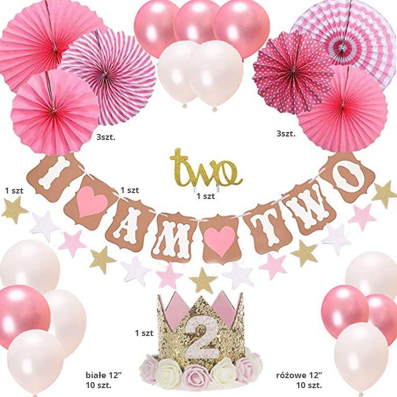 Zestaw balonów na 2 urodziny dla dziewczynki - różowy