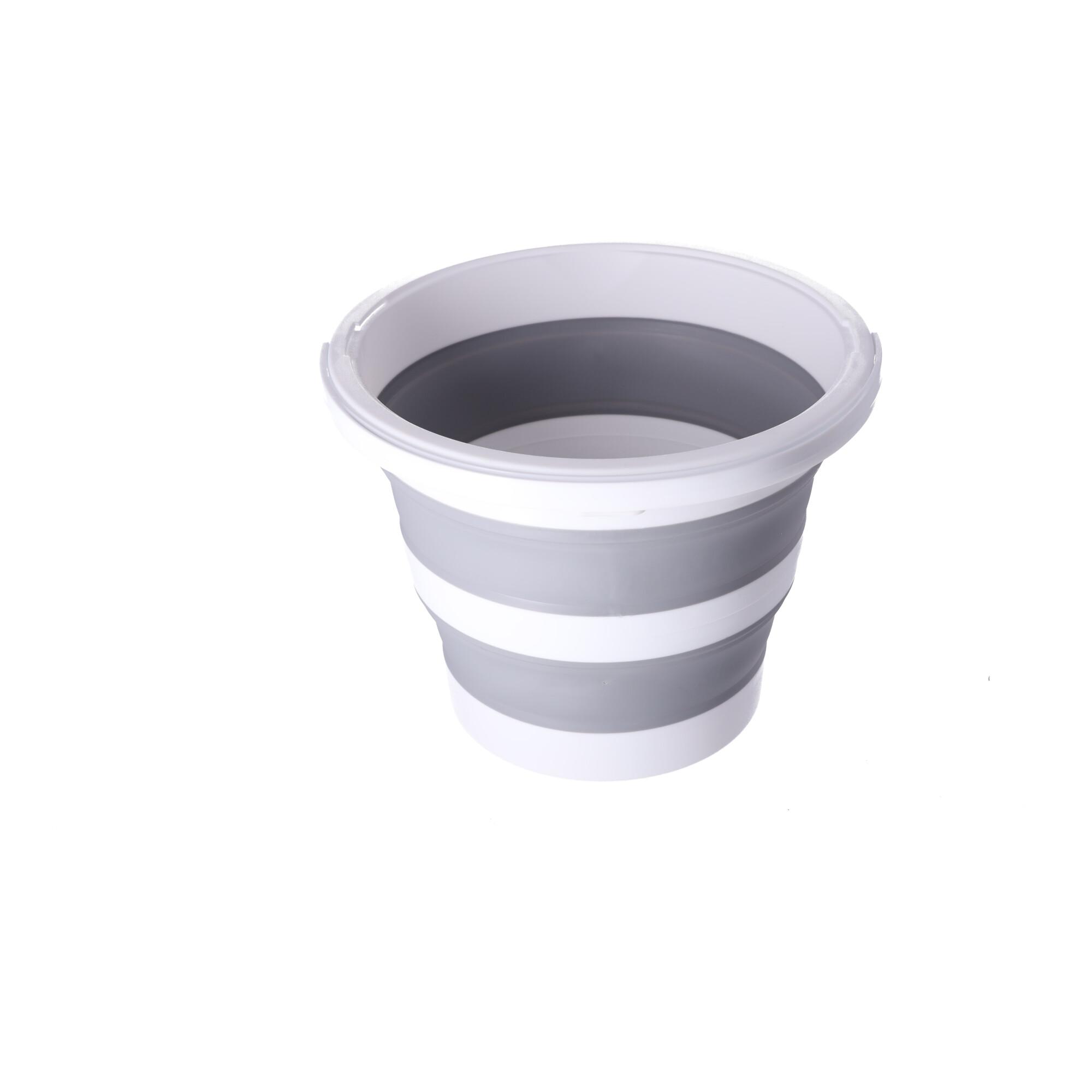 Silicone bucket 15L foldable - grey and white (with a lid)