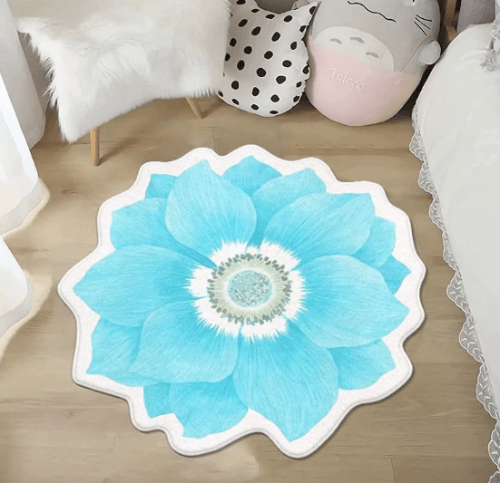 Non-slip carpet in the shape of a flower 100 x 100 cm - blue