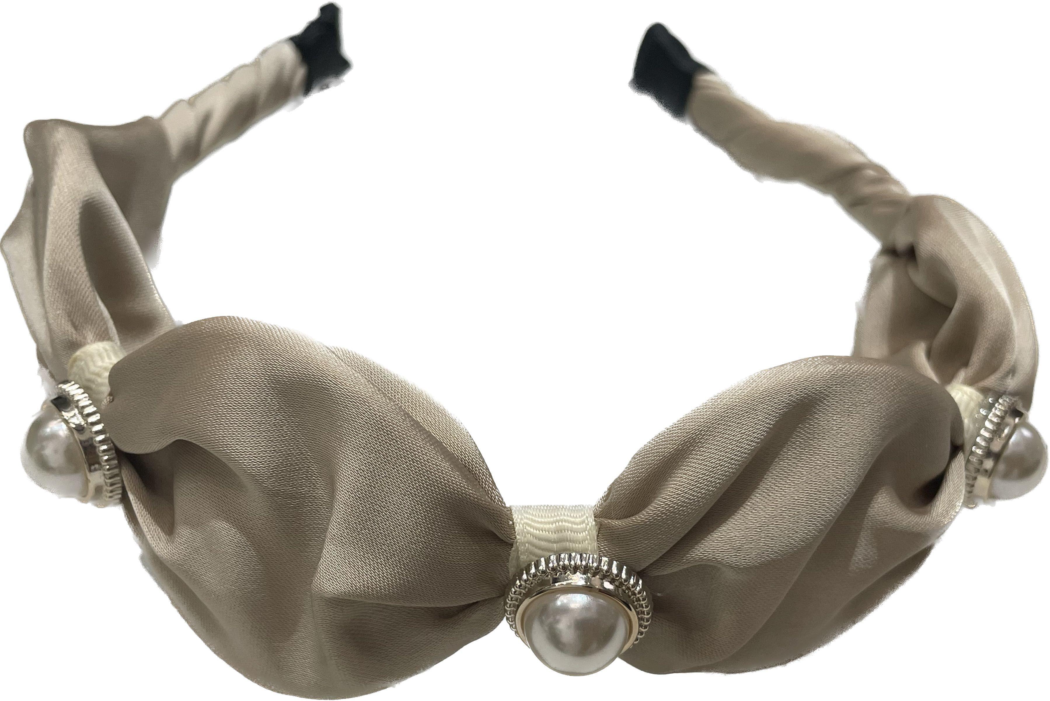 Attached hairband with creases and pearls BLING - beige