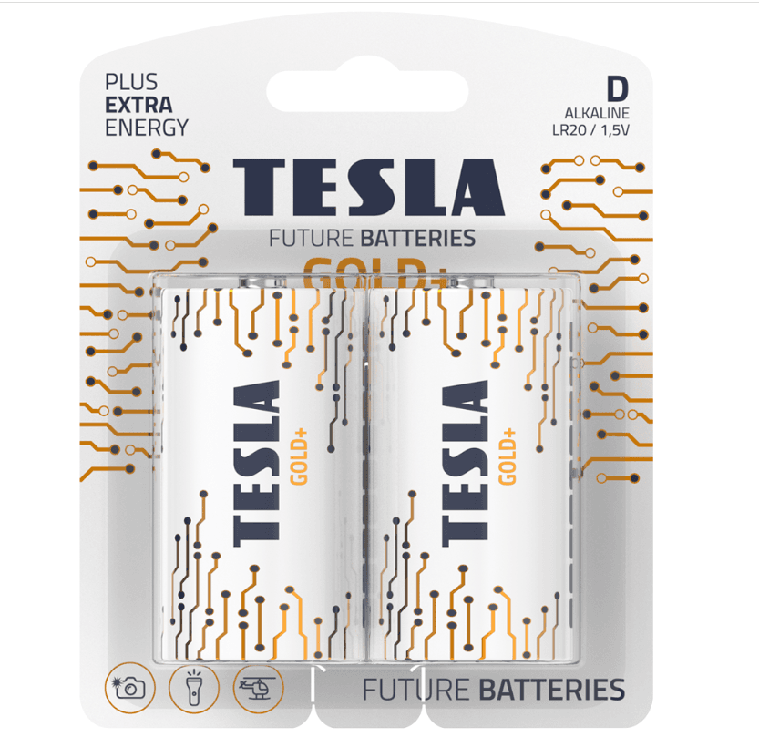 Alkaline battery LR20 TESLA GOLD+ 1.5V (2 pieces)