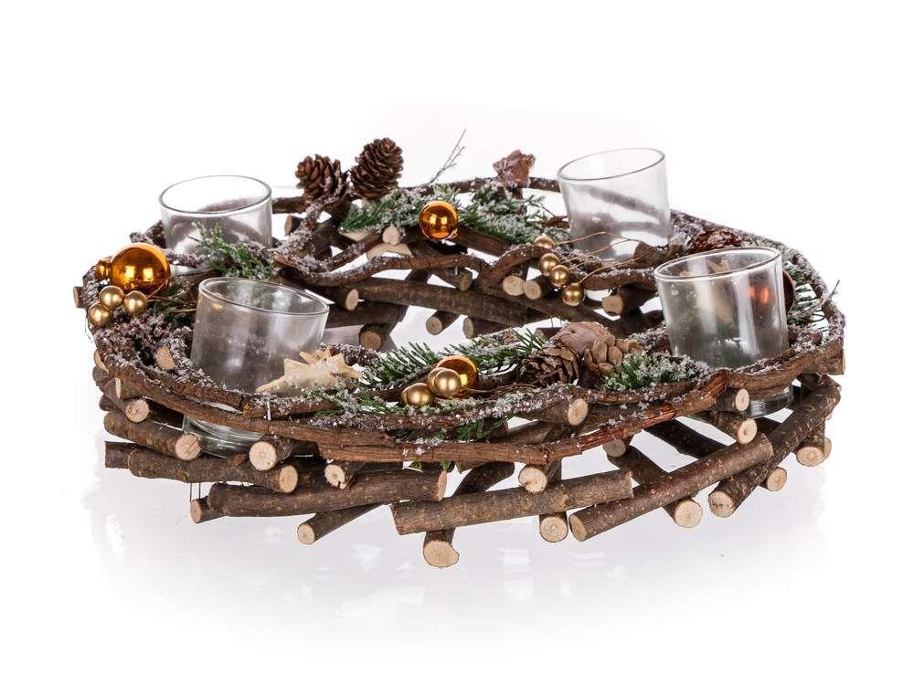 Advent wreath for 4 candles 36cm, brown and gold