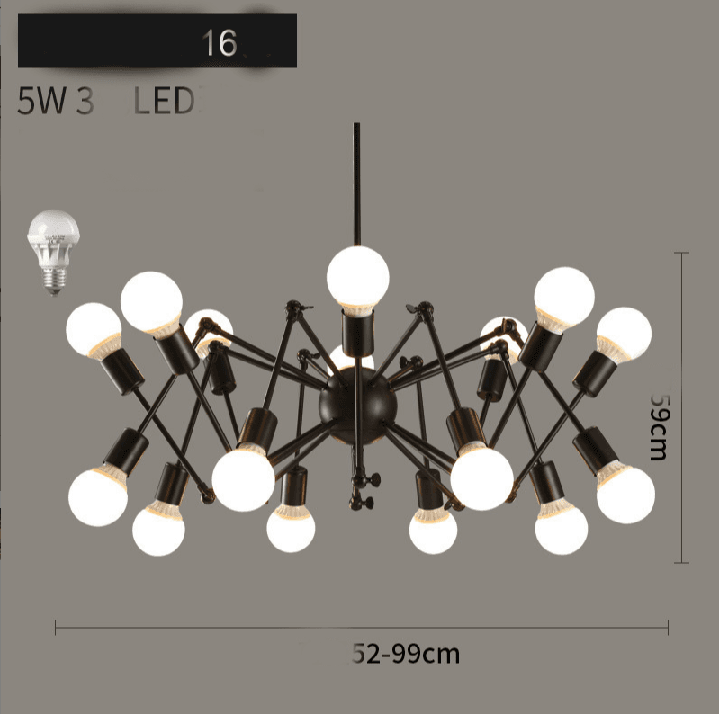 Modern ceiling lamp / Reto spider chandelier - black, 16 arms