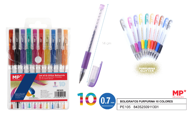 Set of 10 color glitter pens MP PE105