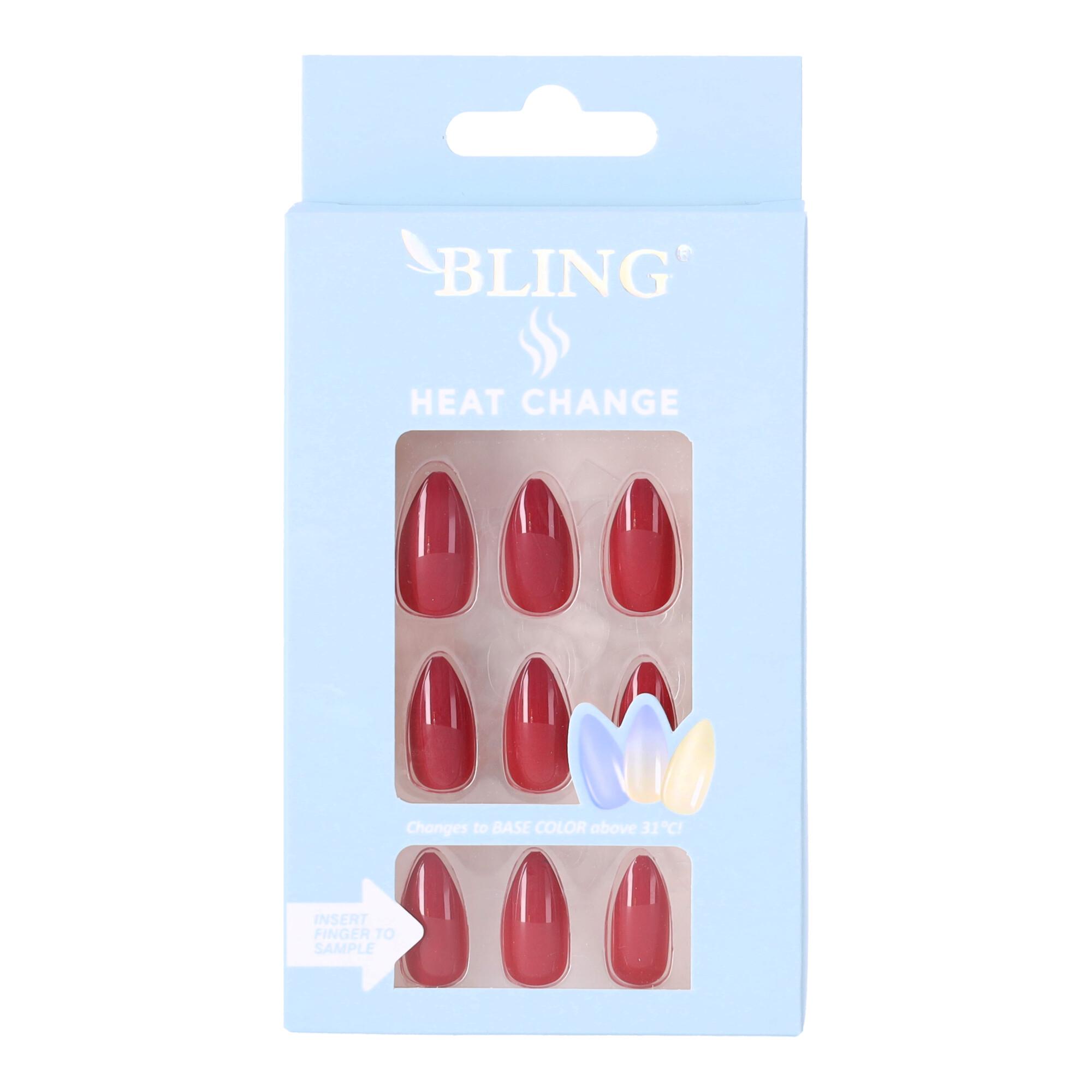 Artificial thermal nails, Tipsy Bling Heat Change Ombre (24 pcs.) - burgundy color