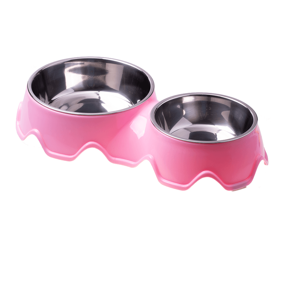 Double stainless steel dog / cat bowl - pink