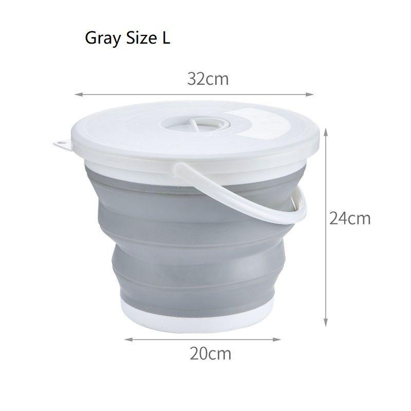 Silicone bucket 10L foldable - grey and white (with a lid)