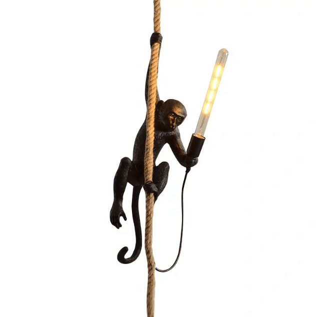 Stylowa lampa wisząca - małpka na sznurze