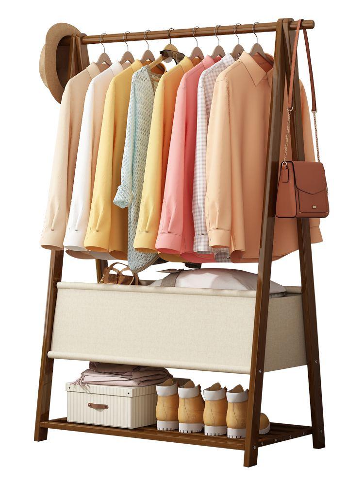 Bamboo freestanding trapezoidal clothes rack with canvas bag, length 86 cm