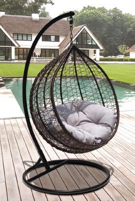 Hanging garden chair for balcon garden brown (grey pillow)
