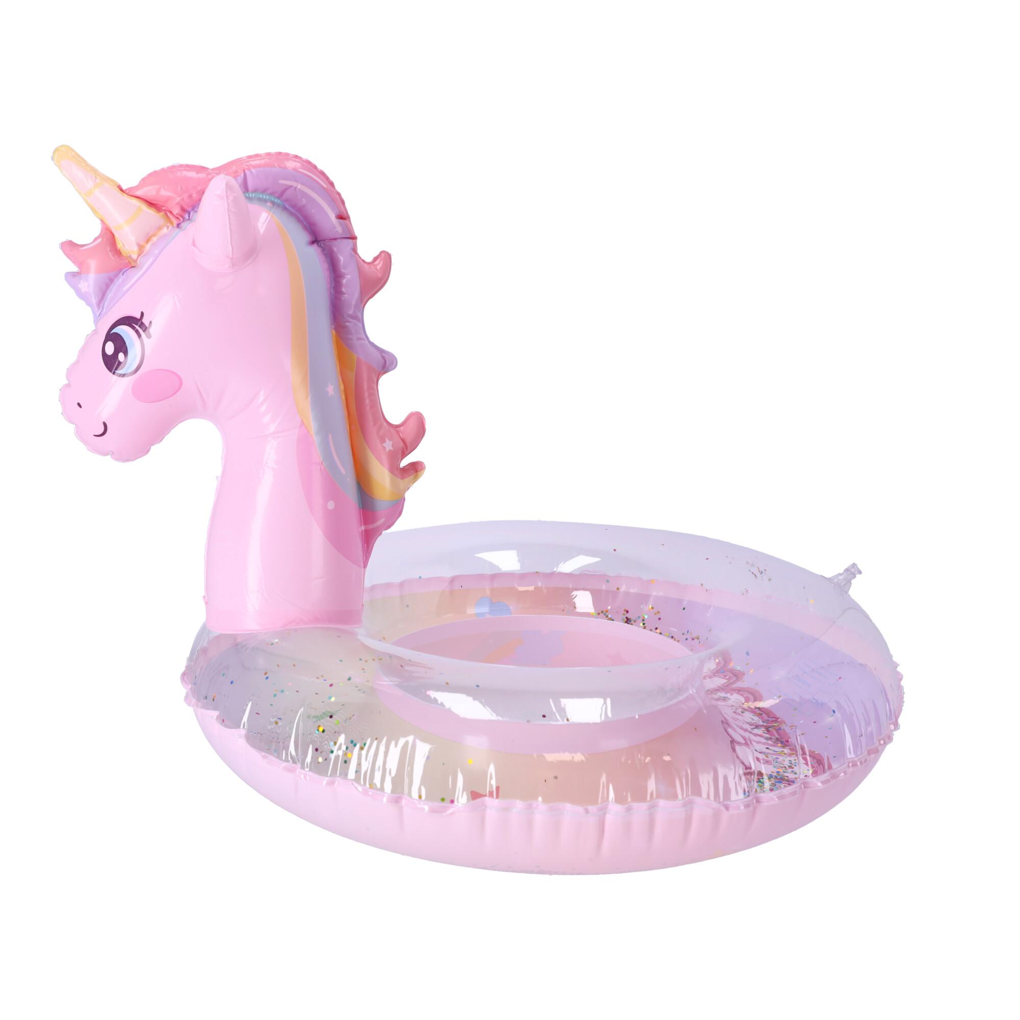 Children's inflatable swimming wheel 90 cm - unicorn, pink