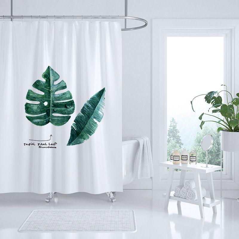 Shower curtain (width 180 cm x height 200 cm) — green leaves pattern
