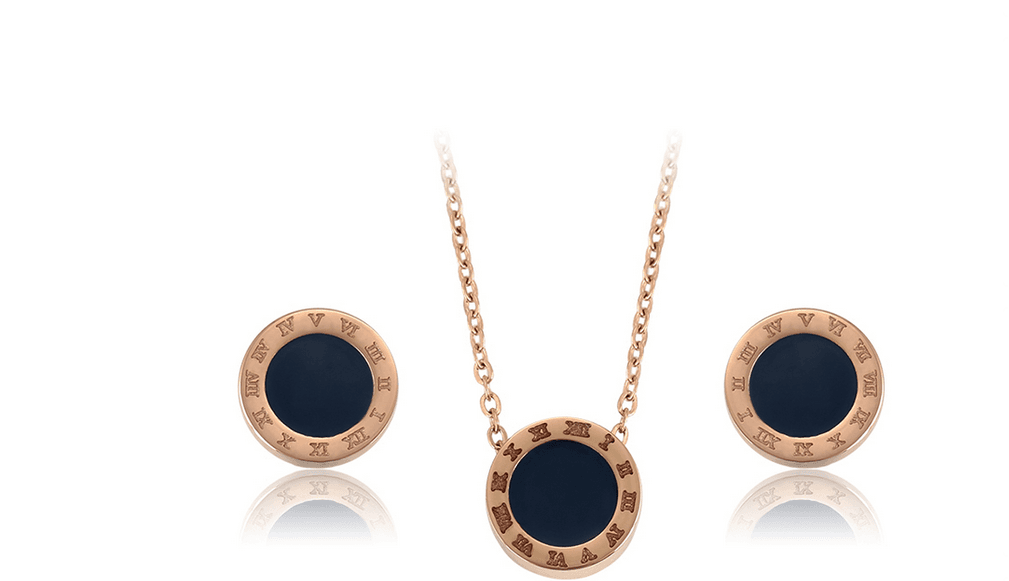 Set of Xuping earrings with black coins - gold