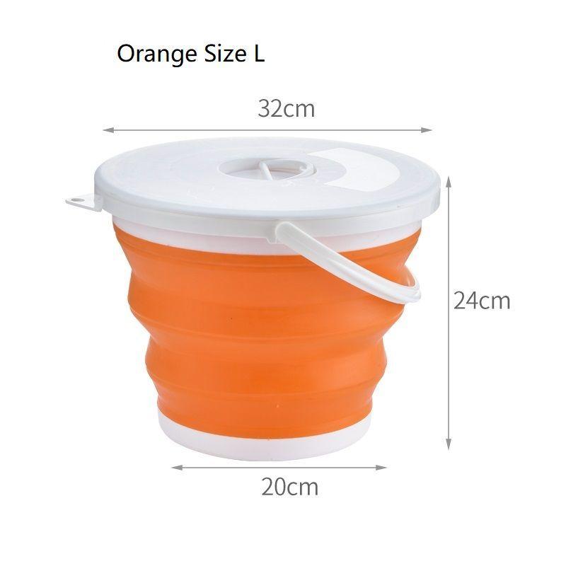 Silicone bucket 10L foldable - orange and white (with a lid)