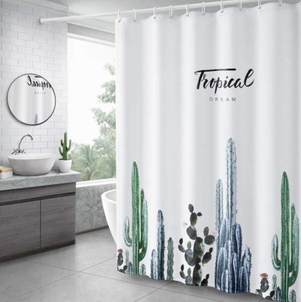 Shower curtain (width 180 cm x height 200 cm) — cactus pattern