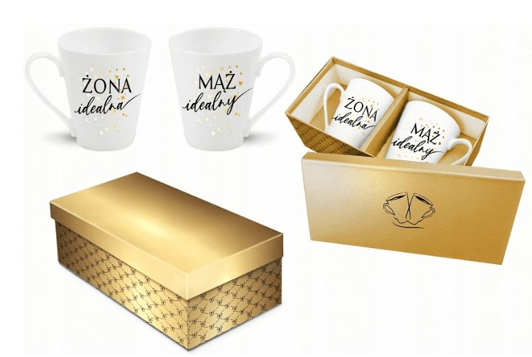 WEDDING SILVER Set of 2 cups "Ideal husband" "Wife ideal" 300 ml - gold
