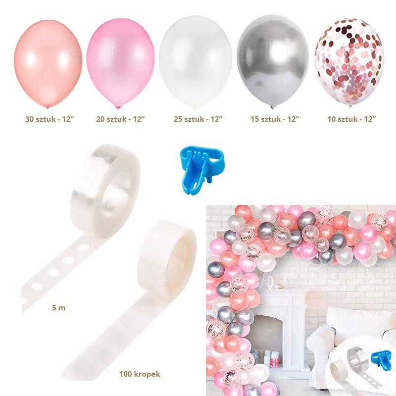Girlanda balonowa 120 balonów Premium – biało różowa
