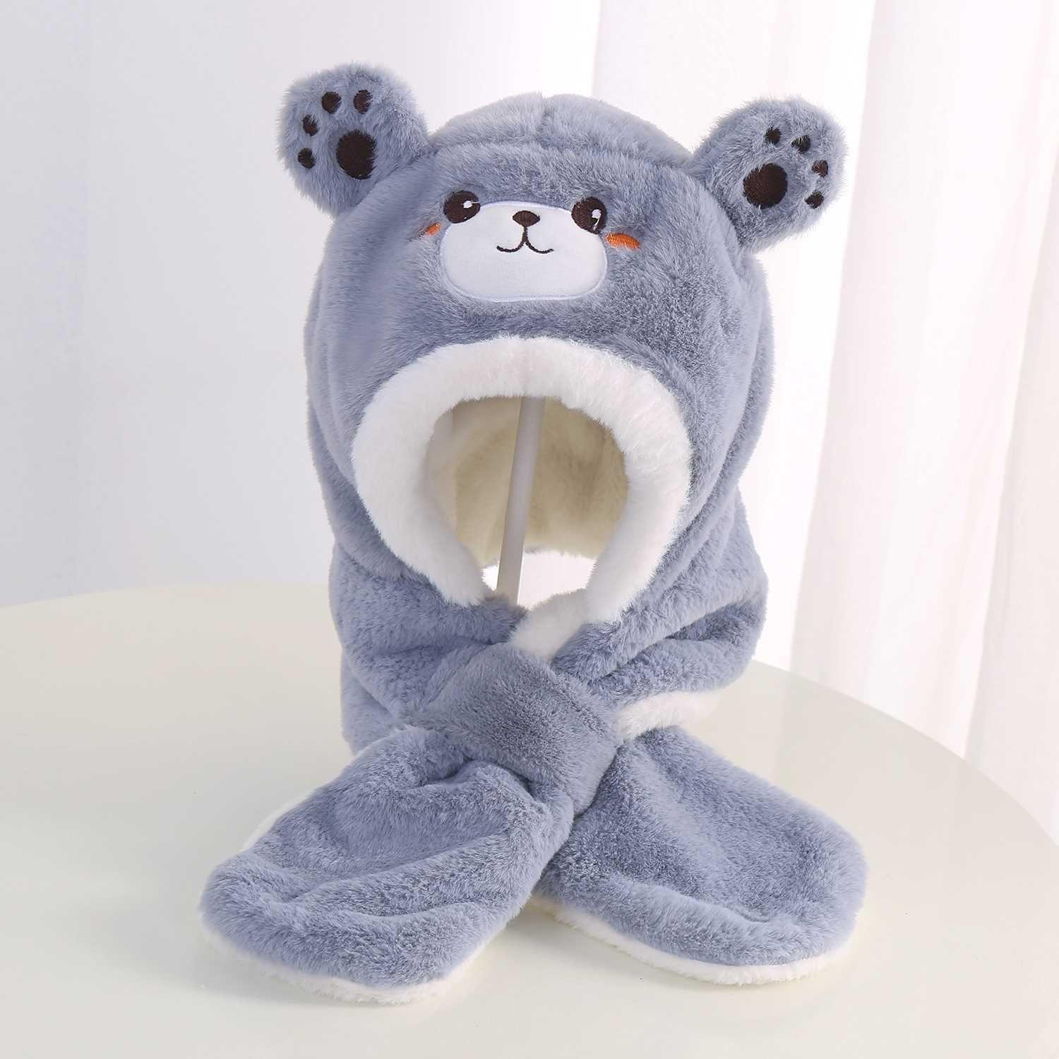 Children's plush hat with a scarf for children aged 1 to 8 –grey Bear