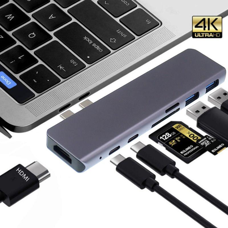 Adapter 7in1 HUB USB-C HDMI 4K SD Macbook Pro / Air - Gray