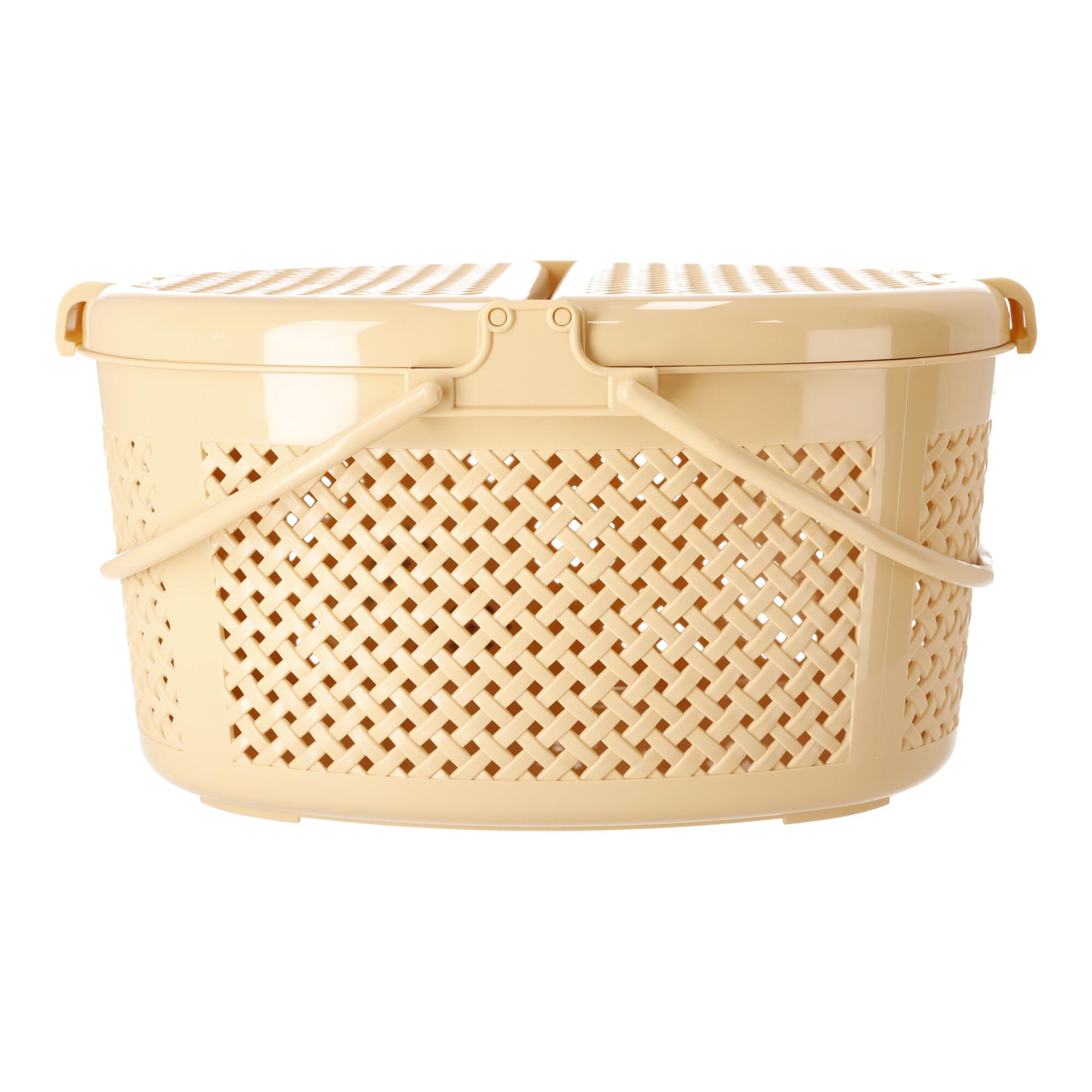 Closable oval picnic basket beige, POLISH PRODUCT