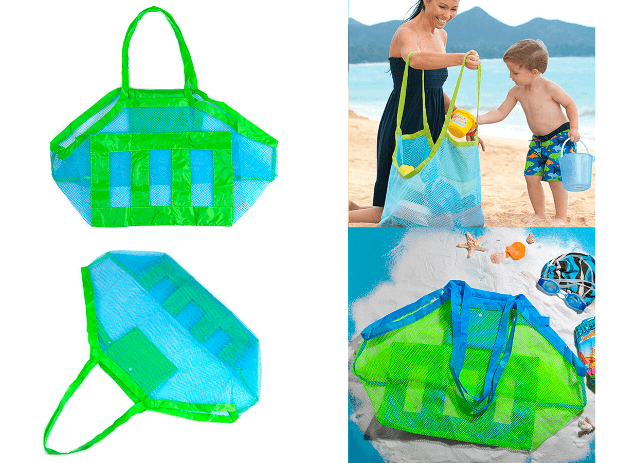 Duża torba plażowa siatka na plażę na zabawki - zielona