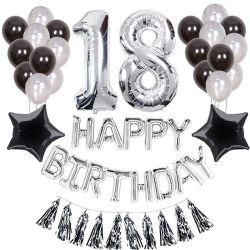Zestaw balonów na 18-ste urodziny - srebrno - czarne